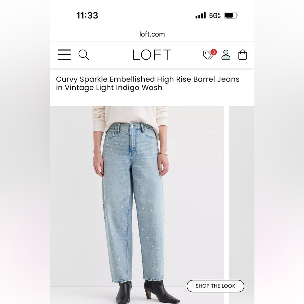 Curvy Sparkle Embellished High Rise Barrel Jeans in Vintage Light Indigo Wash